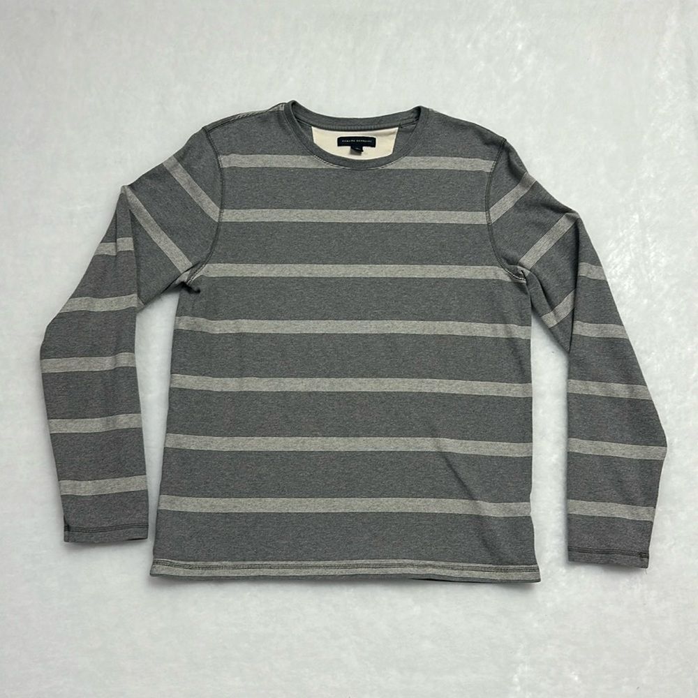 Banana Republic Sweatshirt Mens Grey/White Striped Pullover Sweater Sz M